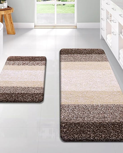 OLANLY Bathroom Rug Set 2 Piece, Soft Absorbent Microfiber Bath Rug Set, Non-Slip, Machine Wash Dry, Plush Shaggy Bath Mats for Bathroom (47"x20"+24"x16", Brown)