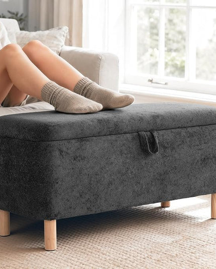 Ottoman with Storage, Storage Ottoman Bench, Entryway Bench, End of Bed Bench with Wood Legs for Bedroom, Living Room,Dark Grey