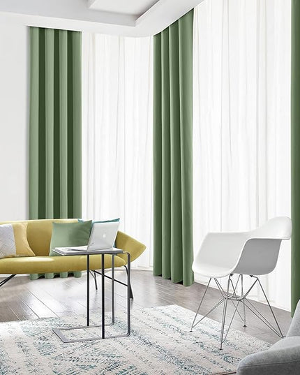 Blackout Curtains for Bedroom Thermal Insulated Solid Grommet Window Drapes Extra Wide for Sliding Door, Set of 2 Curtain Panels 108 W x 84 L Inches Greyish Green