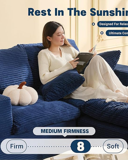 74.8” Cloud Couch, Modular Loveseat Sofa, Convertible Sofas Bed, Deep Seat Sofa, Cozy Sofa for Living Room, Office and Bedroom, L Shaped Cozy Sofa Furniture Set, Corduroy, Blue