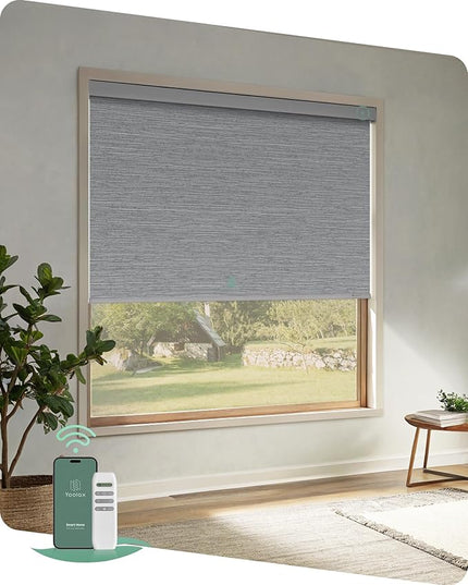 Yoolax Motorized Blinds with Remote, Blackout Remote Shades for Windows, Automatic Roller Shades Cordless Electric Blinds for Bedroom Living Room Office, Custom Size (Jacquard Gray)