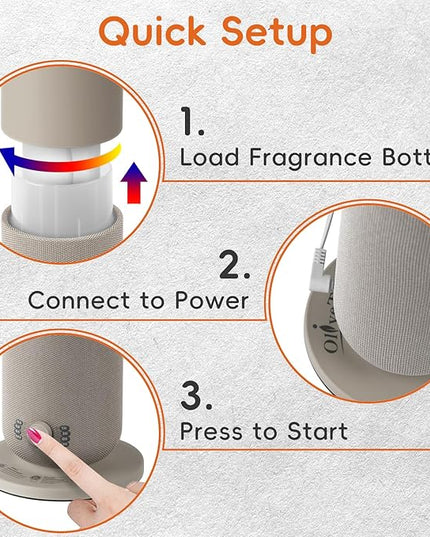Waterless Diffuser with Fabric-Wrapped Design, OliveTech Cold Air Scent Diffusers for Home & Office, Hotel Collection Diffuser, Adjustable Intensity, Ambient Light, 1 x 30ml Essential Oil Included