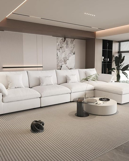 156" Cloud Couch Modular Sectional Sofa with Ottoman,L Shaped Down Couch, Down Filled Convertible Sofa,Cover Washable and Replaceable Couches for Living Room,White