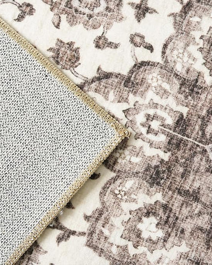 Washable Oriental Area Rug - 2x3 Rugs for Living Room Soft Carpet for Bedroom Waterproof Floral Distressed Indoor Stain Resistant Non-Shedding Floor Carpets (Beige, 2x3)