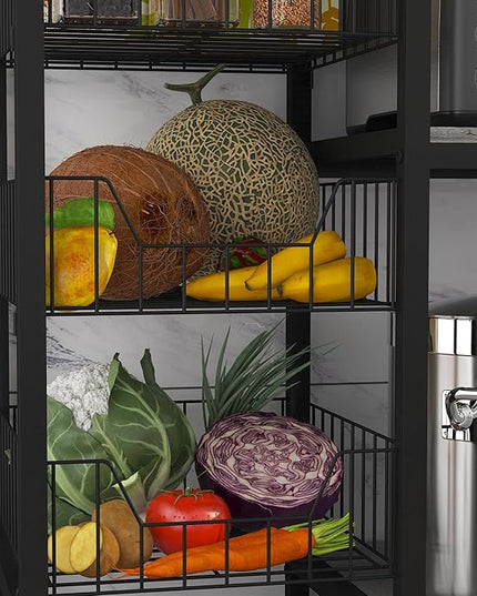 Large Baker Rack with Basket,5-Tier Kitchen Utility Storage Shelf with Hooks,Microwave Oven Stand with Storage,Suitable for Living Room, Dining Room,Coffee Bar(Grey)