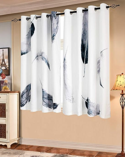 SUBRTEX Light Flitering Curtains 52Wx63L, Room Darkening Vibrant Floral Drapes, 50% Blackout, Semi Sheer Boho Farmhouse Curtains for Living Room, White