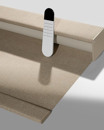Boolegon Motorized Roller Blinds with Remote Control, Blackout Linen Fabric-Matched Automatic Roller Shades for Windows, Rechargeable Electric Window Shades for Home, Office, Beige, Custom Now