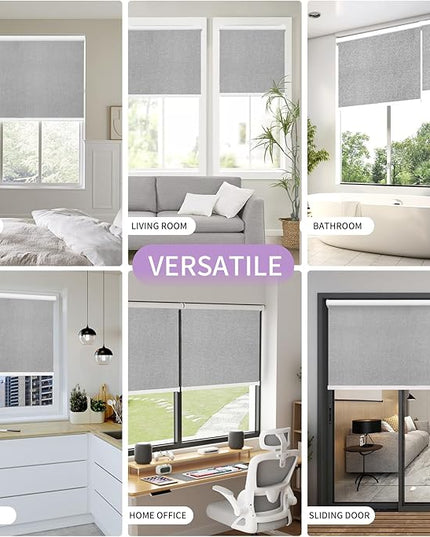 Astomi Motorized Blinds with Remote - Blackout Smart Roller Shades Compatible with Alexa & Goggle Home, Solar Rechargeable, Custom Size 22" - 100" for Indoor Window, Haze Grey