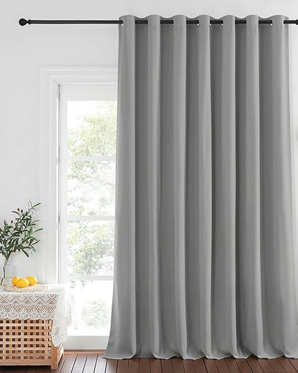 NICETOWN Blackout Sliding Door Curtain 120 inches Long, Grommet Top Thermal Insulated Extra Wide Room Divider Window Treatment for Patio/French Door, W100 x L120, 1 Panel, Silver Grey
