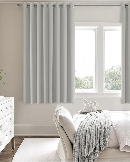 ChrisDowa 100% Blackout Light Grey Solid Curtains 63 Inches Long 2 Panels for Bedroom Living Room,Farmhouse Room Darkening Thermal Insulated Soundproof Grommet Top Window Treatment Drapes,52x63