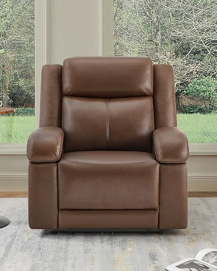 Watson & Whitely Genuine Leather Power Recliner Chairs for Adults, Wall Hugger RV Recliner with Power Headrest & Charging Ports, Electric Recliner Sofa Chair for Living Room, Cafe