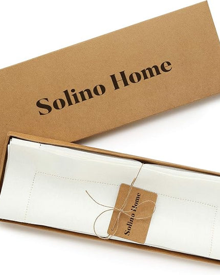 Solino Home Linen Cloth Placemats Set of 6-100% Pure Linen Hemstitch Ivory Placemats 14 x 19 Inch - Classic Hemstitch Table Place Mats for Christmas, Holiday, New Year