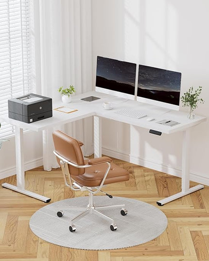 FLEXISPOT L Shaped Standing Desk, 63 x 55 Inch Electric Height Adjustable Corner Desk, Sit Stand Computer Workstation, Preset Controller, Home Office, White Frame with White Top