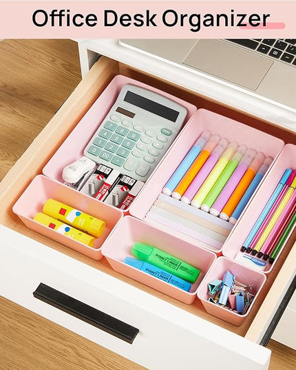 Vtopmart 25 PCS Plastic Drawer Organizers Set, 4-Size Versatile Bathroom and Vanity Drawer Organizer Trays, Storage Bins for Makeup, Bedroom, Kitchen Gadgets Utensils and Office