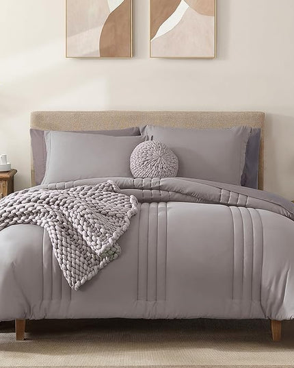 Monbix King Size Comforter Set - 7 Pieces Bed in a Bag King, Cloud Purple Bedding Sets with Comforter, All Seasons Comforter Bed Set with Sheets, Pillowcases & Shams