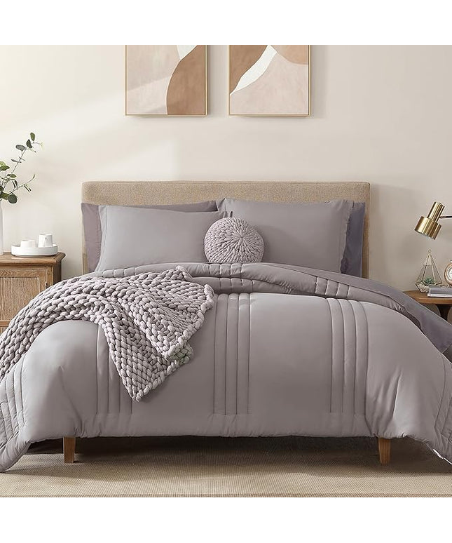 Monbix Queen Comforter Set - 7 Pieces Cloud Purple Bed in a Bag Queen Bedding Sets with Comforters, All Seasons Comforter Bed Set with Sheets, Pillowcases & Shams