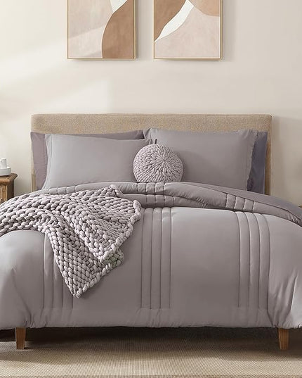Monbix Full Comforter Set - 7 Pieces Cloud Purple Bed in a Bag Full Size Bedding Sets with Comforters, All Seasons Comforter with Sheets, Pillowcases & Shams