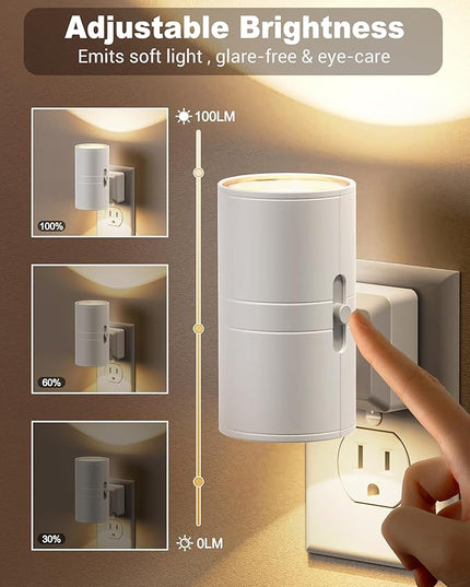 JandCase Night Lights Plug into Wall, Dimmable Night Light Plug in, Modern Night Light Dusk to Dawn Light Sensor, Warm White 3000K, 0-100LM Adjustable Brightness Nightlight for Hallway Bedroom, 2 Pack