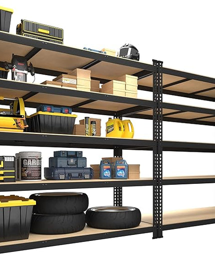 PrimeZone 2 Pack Heavy Duty Adjustable 5 Tier Garage Storage Shelves - 47" W x 18" D x 71" H, Metal Utility Rack Shelf Unit for Warehouse, Pantry, Closet, Kitchen, Black