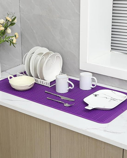 Silicone Dish Drying Mat for Multiple Usage,Easy clean,Eco-friendly,Heat-resistant Silicone Mat for Kitchen Counter or Sink,Refrigerator or Drawer Liner Purple 5XL 36inches x 18inches