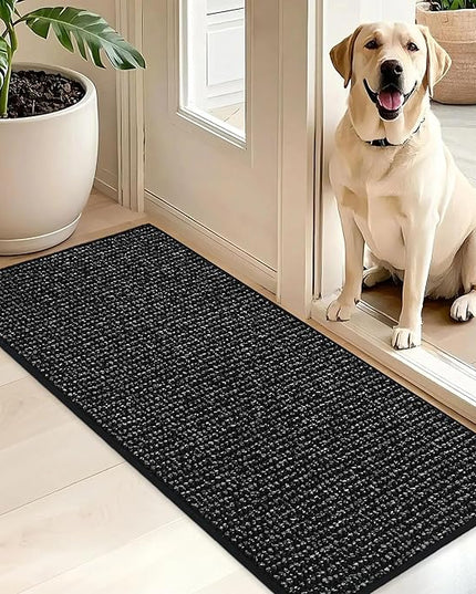 BEQHAUSE Dirt Trapper Door Mat 20" x 48", Non-Slip Washable Doormats Entrance Mat, Dirt Resistant and Absorbent Welcome Mat, Low Profile Floor Mats for Front Back Door and Entryway, Black