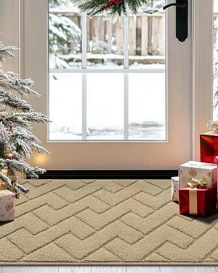 hicorfe Front Door Mat Outside Entrance,20"x31.5" Absorbent Muddy Dirt Resist Welcome Door Mats Outdoor Indoor,Stain and Fade Resistant,Non Slip Backing Entry Mat Doormat for Entryway(Beige)