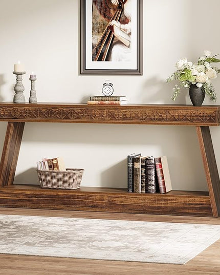 Tribesigns Farmhouse Console Table, 70.9-Inch Extra Long Entryway Table with Storage, 2-Tier Narrow Sofa Table Behind Couch, Wooden Accent Table for Living Room, Hallway, Foyer, Dark Brown