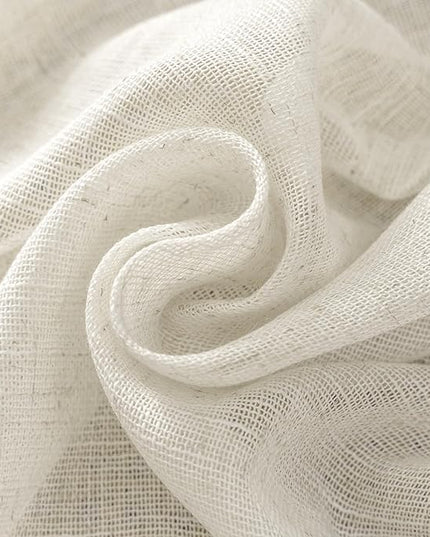 Flax Linen Sheer Curtains 90 Inches Long for Bedroom 2 Panels Back Tab Loop Pocket Rustic Farmhouse Drapes Light Filtering Semi Sheer Natural Curtain for Living Room 52x90 Ivory Off White Cream Beige