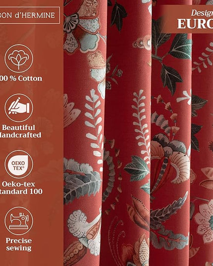 Maison d' Hermine Curtains for Living Room 100% Cotton 84 inch Length Two Panels Light Filtering Curtains for Bedroom Windows with Rod and Loop Pockets Drapes (Dalida Terracotta, 50" W x 84" L)