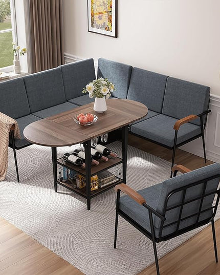 VFK Corner Dining Table Set with Storage Bench, 51” Folding Breakfast Nook Table and Stools, 3 Piece Kitchen Booth Dining Set for Small Space, Modern Dining Room Furniture