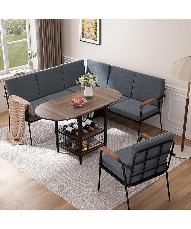 VFK Corner Dining Table Set with Storage Bench, 51” Folding Breakfast Nook Table and Stools, 3 Piece Kitchen Booth Dining Set for Small Space, Modern Dining Room Furniture