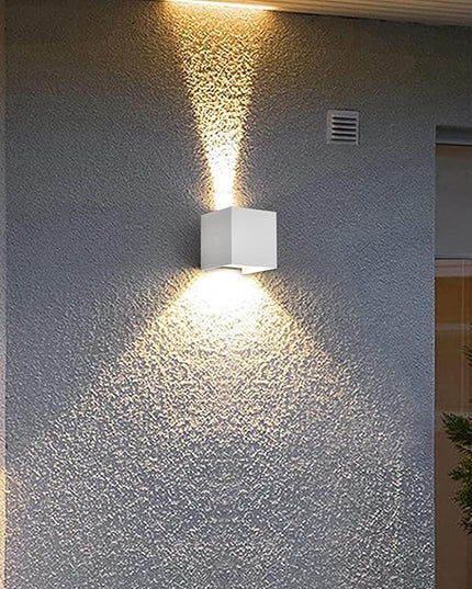 2-Pack LED Outdoor Wall Sconces Exterior/Interior,Modern square Wall Sconce Fixture Set, Variable Beam Outdoor Porch I65 Waterproof Lights, 12W Warm Light 3000K Up and Down Wall Lights(White)