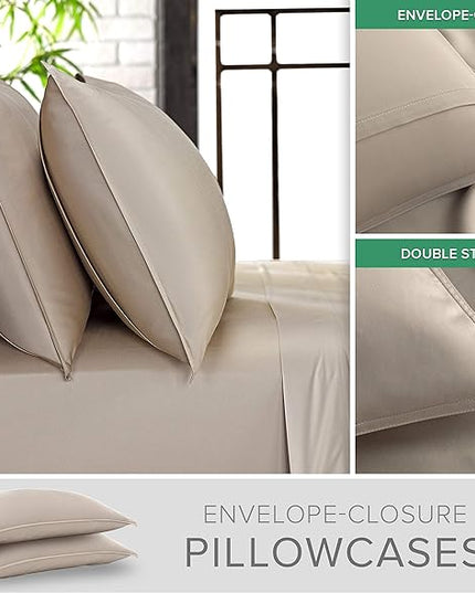 Pure Bamboo Twin XL Sheets, Genuine 100% Organic Viscose Derived from Bamboo Bed Sheet Set, Luxuriously Soft & Cooling, Double Stitching, 2 Year Quality Promise (Twin XL, Sand)