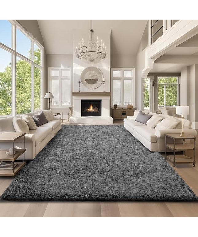 Ophanie Area Rugs 9x12 Living Room, Large Grey Bedroom Carpet, Big Shag Indoor Thick Soft Nursery Rug, Gray Fluffy Carpets for Boy and Girls Room Dorm Home Decor Aesthetic