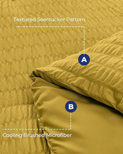 HYMOKEGE Mustard Yellow California King Comforter Set Seersucker 7 Pieces, All Season Luxury Bed in a Bag for Bedroom, Bedding Set with Comforter, Sheets, Pillowcases & Shams