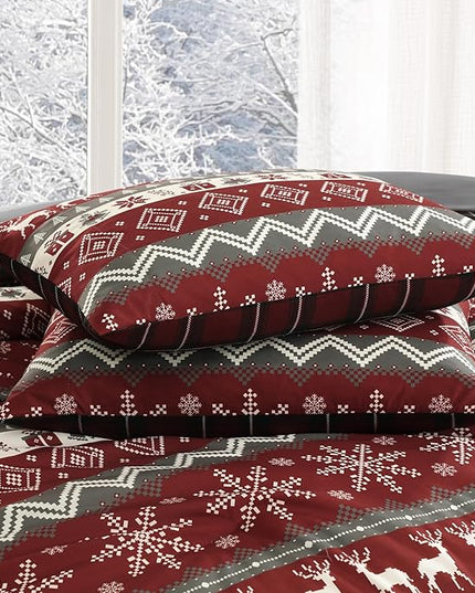 MaiRêve Christmas Twin XL Comforter Set, Red Reindeer Snowflake Bed Set for Holiday, Reversible Plaid Checkered Comforter Bed in a Bag, Soft Bedding Set 5 Pieces with Sheets, Pillowcase & Sham