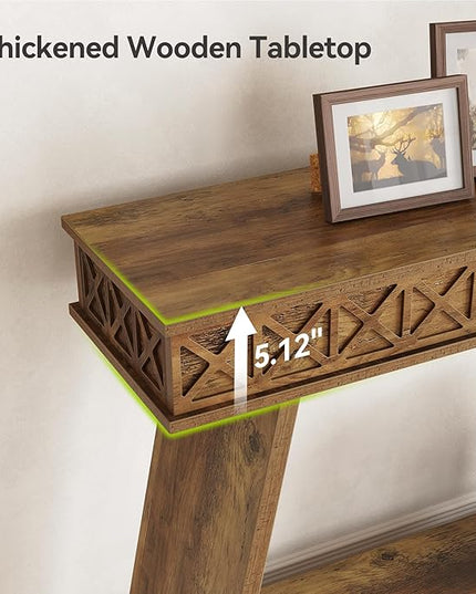 LITTLE TREE 70.87" Long Farmhouse Console Table, 2-Tier Shelf Narrow Accent Entryway Sofa Table for Living Room, Behind Couch, Hallway - Light Brown
