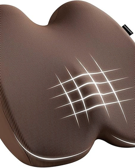 Skechers Seat Cushion, Ergonomic Memory Foam Cushion for Long Sitting Hours on Office & Home Chair, Car Seat Cushion for Sciatica, Coccyx Cushion,Brown
