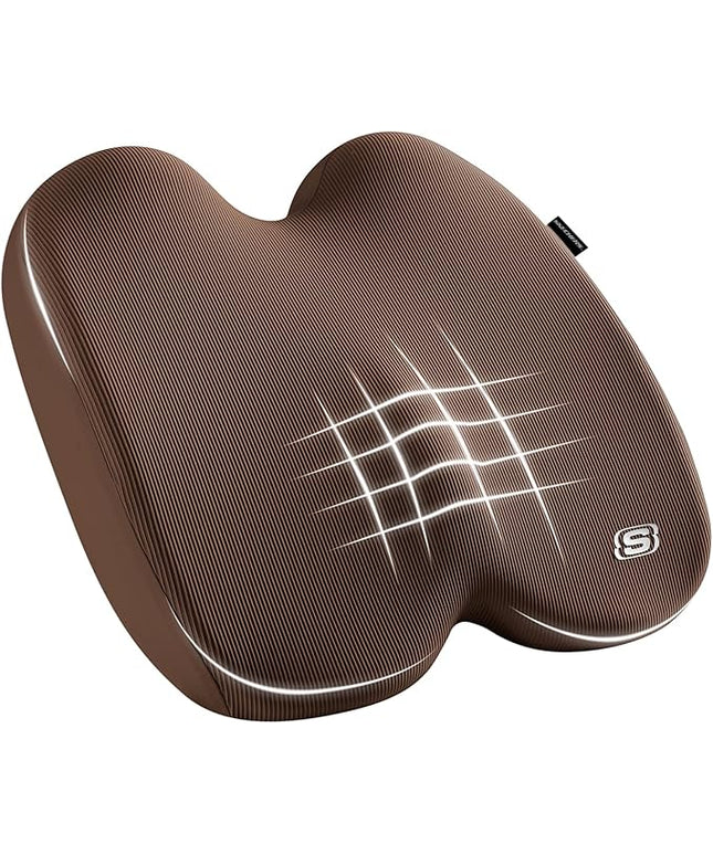 Skechers Seat Cushion, Ergonomic Memory Foam Cushion for Long Sitting Hours on Office & Home Chair, Car Seat Cushion for Sciatica, Coccyx Cushion,Brown