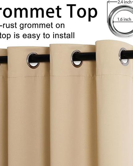 JIUZHEN Short Curtains Kitchen Half Window Blackout Curtains with Tiebacks for Baseroom Shadows, Grommet Curtains for Living Room, Set of 2 Window Curtain Panels, 42 x 36 Inch Length，Beige