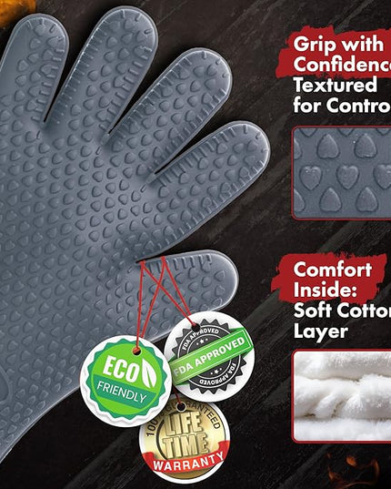 KITCHEN PERFECTION S Silicone Smoker Oven Gloves for Women -Extreme Heat Resistant BBQ Gloves -Handle Hot Food Right on Your Grill Fryer |Waterproof Oven Mitts Cooking Gloves |Superior Set+3 Bonuses