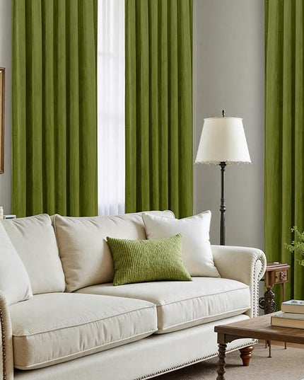 LAMIT Moss Green Velvet Curtains for Living Room 102 Inch Length, Vintage Thermal Insulated Room Darkening Drapes Super Soft Back Tab and Rod Pocket Panels for Bedroom, 2 Panels, 52 x 102 Inch