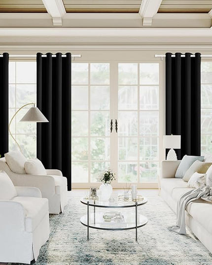 H.VERSAILTEX Black Blackout Curtain Blinds Kitchen Curtains Energy Smart Decoration Thermal Insulated Blackout Curtains for Bedroom/Small Window,2 Panels,Grommet,52 by 63 Inch