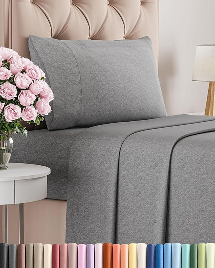 Twin Size 3 Piece Sheet Set - Comfy Breathable & Cooling Bed Sheets Set - Hotel Luxury Bedding for Women, Men, Kids, Teens, Boys & Girls - Deep Pockets, Soft & Wrinkle Free - Grey (Heathered Sheets)