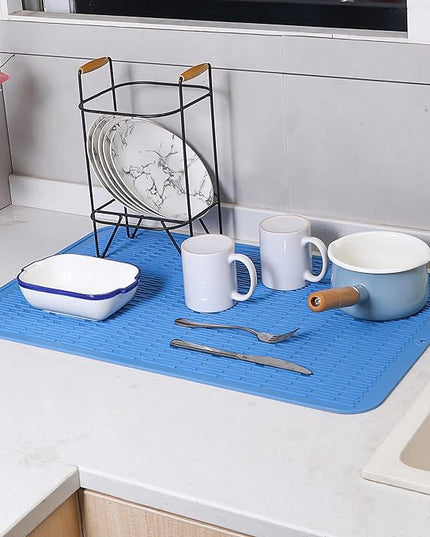 Silicone Dish Drying Mat for Multiple Usage,Easy clean,Eco-friendly,Heat-resistant Silicone Mat for Kitchen Counter or Sink,Refrigerator or Drawer Liner Lichen BlueL 3XL 28 inches x 18 inches