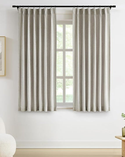 Vision Home Light Gray Pinch Pleated Curtains Velvet Chenille Light Filtering Window Curtains 63 inches for Living Room Bedroom Semi-Blackout Grey Pinch Pleat Drapes with Hooks 2 Panels 36" Wx63L