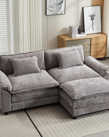 86" Modular Sectional Sofa, Comfy Cloud Couch Sectional Sofa with Ottoman, Chenille Sofa Sleeper Deep Seat Sofa with Throw Pillows for Living Room (Light Gray, 86"- L Shape)