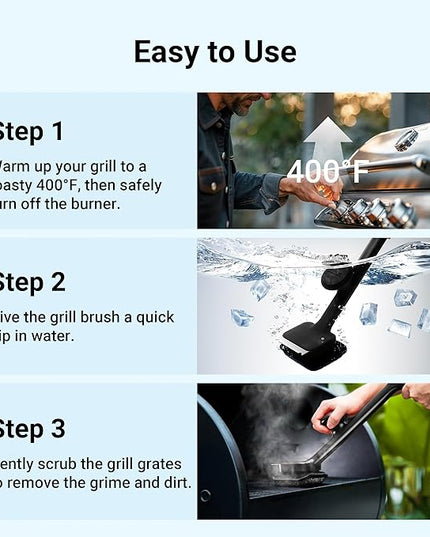 ThermoMaven BBQ Grill Brush Bristle Free - 17" Safe Steam Grill Cleaner Brush with Scraper and 3 Brush Heads for Porcelain/Gas/Charcoal Grill Outdoor Grill Barbecue Cleaner