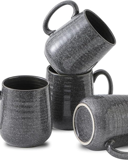 Hasense Dark Grey Coffee Mugs Set of 4, 12oz Ceramic Coffee Cups, Latte Mug with Large Handle for Coffee, Tea, Milk and Hot Cocoa,Easy Hold & Clean, Dishwasher & Microwave Safe