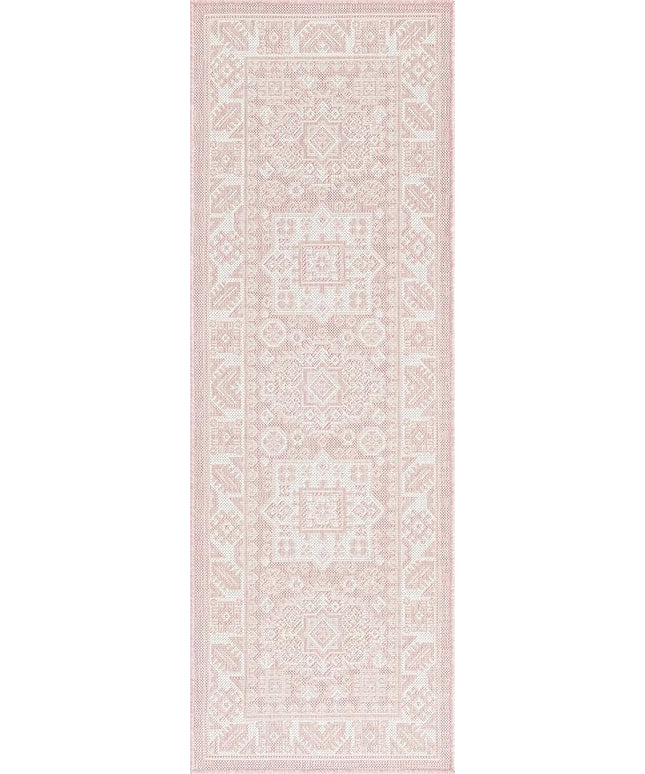 Rugs.com Outdoor Aztec Collection Rug – 6 Ft Runner Pink Flatweave Rug Perfect for Hallways, Entryways